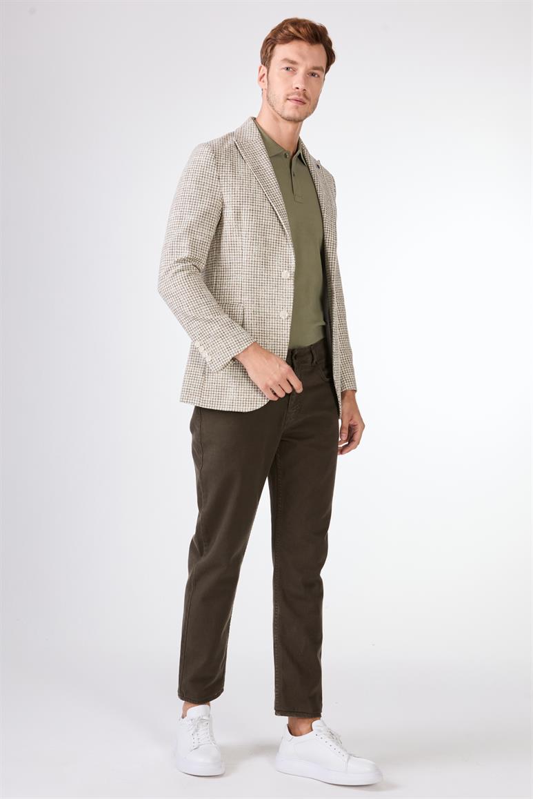 Yeşil Erkek Slim Fit Pitikare Desenli Sivri Yaka Casual Ceket 