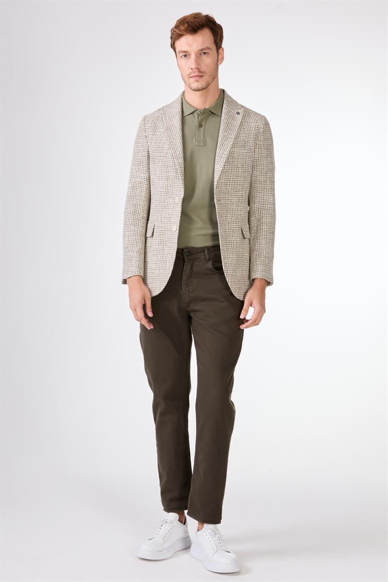 Yeşil Erkek Slim Fit Pitikare Desenli Sivri Yaka Casual Ceket 