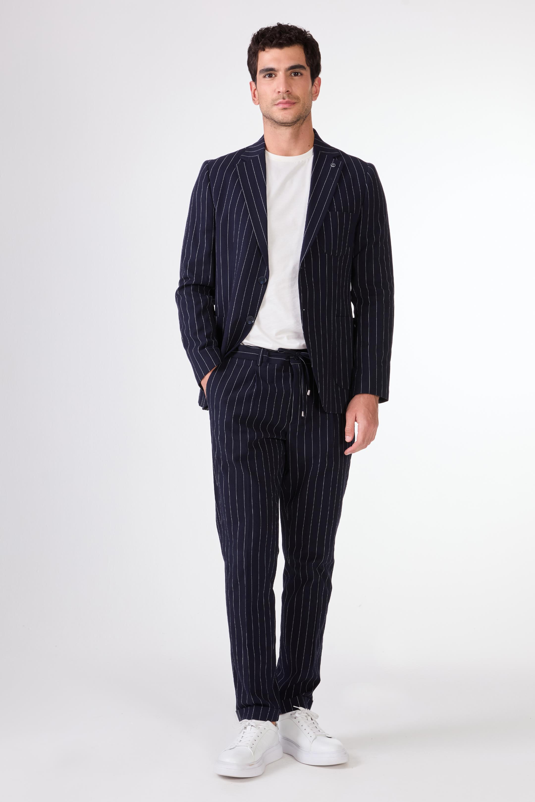 Erkek Slim Fit Mono Yaka Lacivert Ceket