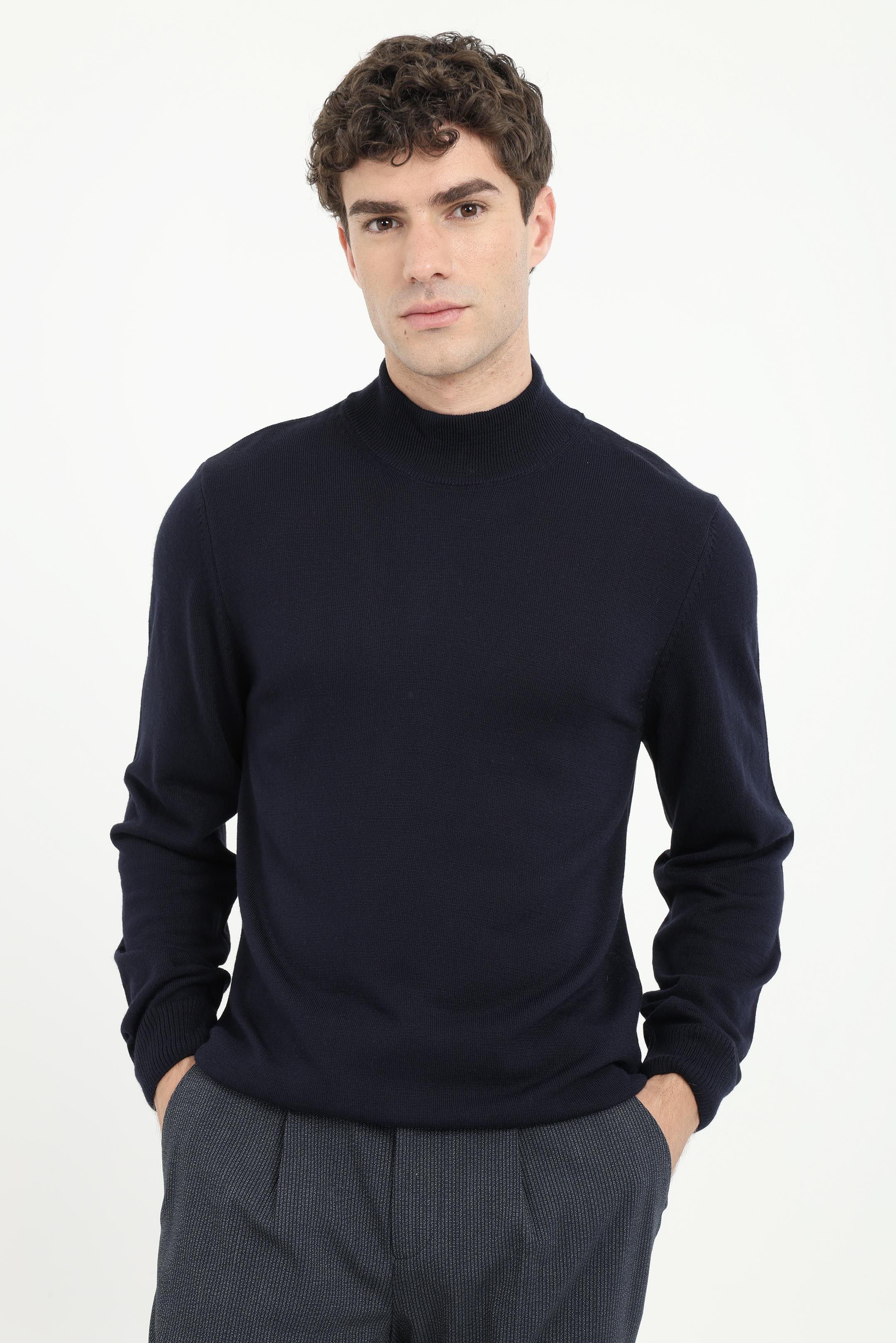 Erkek Slim Fit Yarım Balıkçı Yaka Lacivert Triko