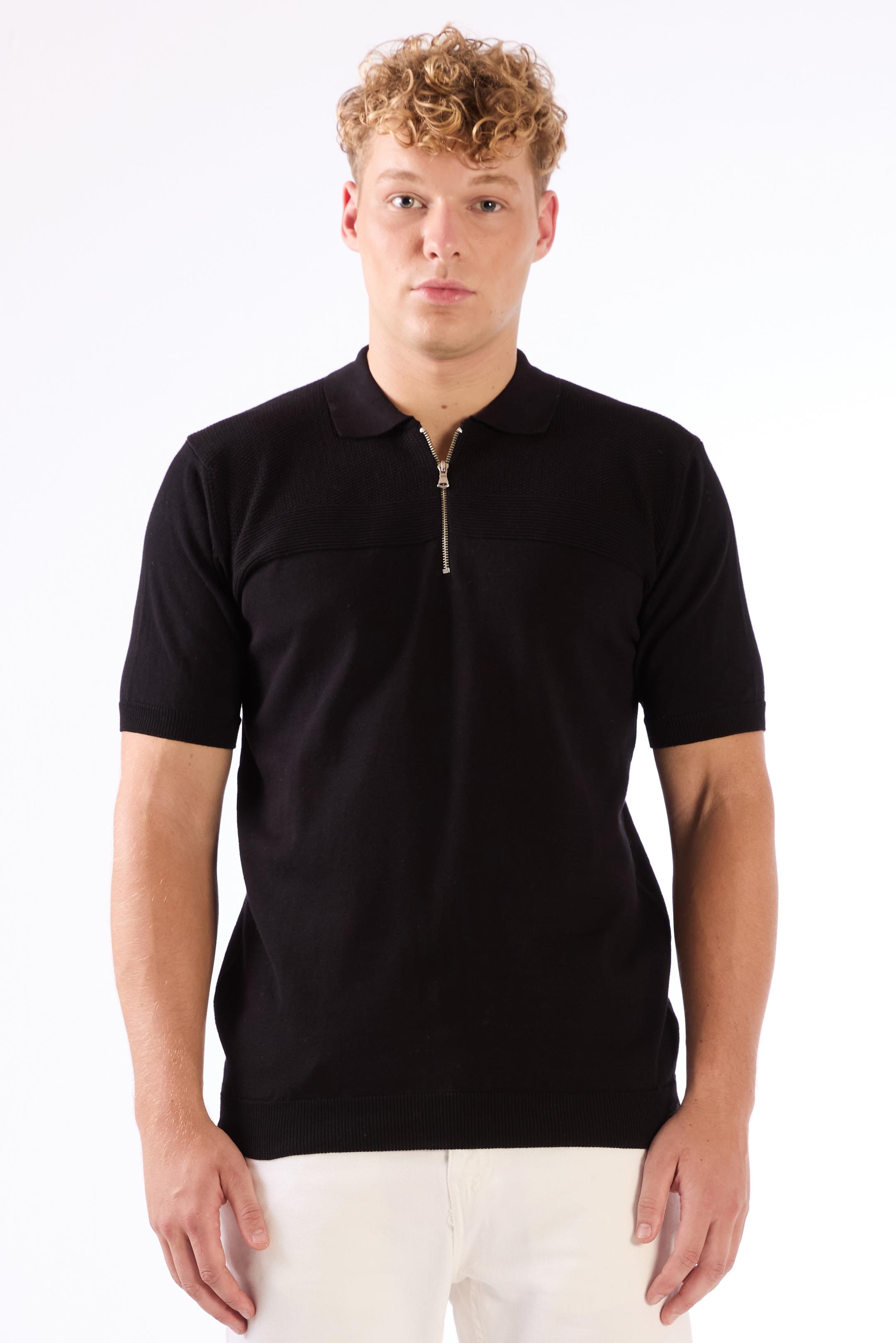 Erkek Slim Fit Polo Yaka Siyah Triko T-shirt