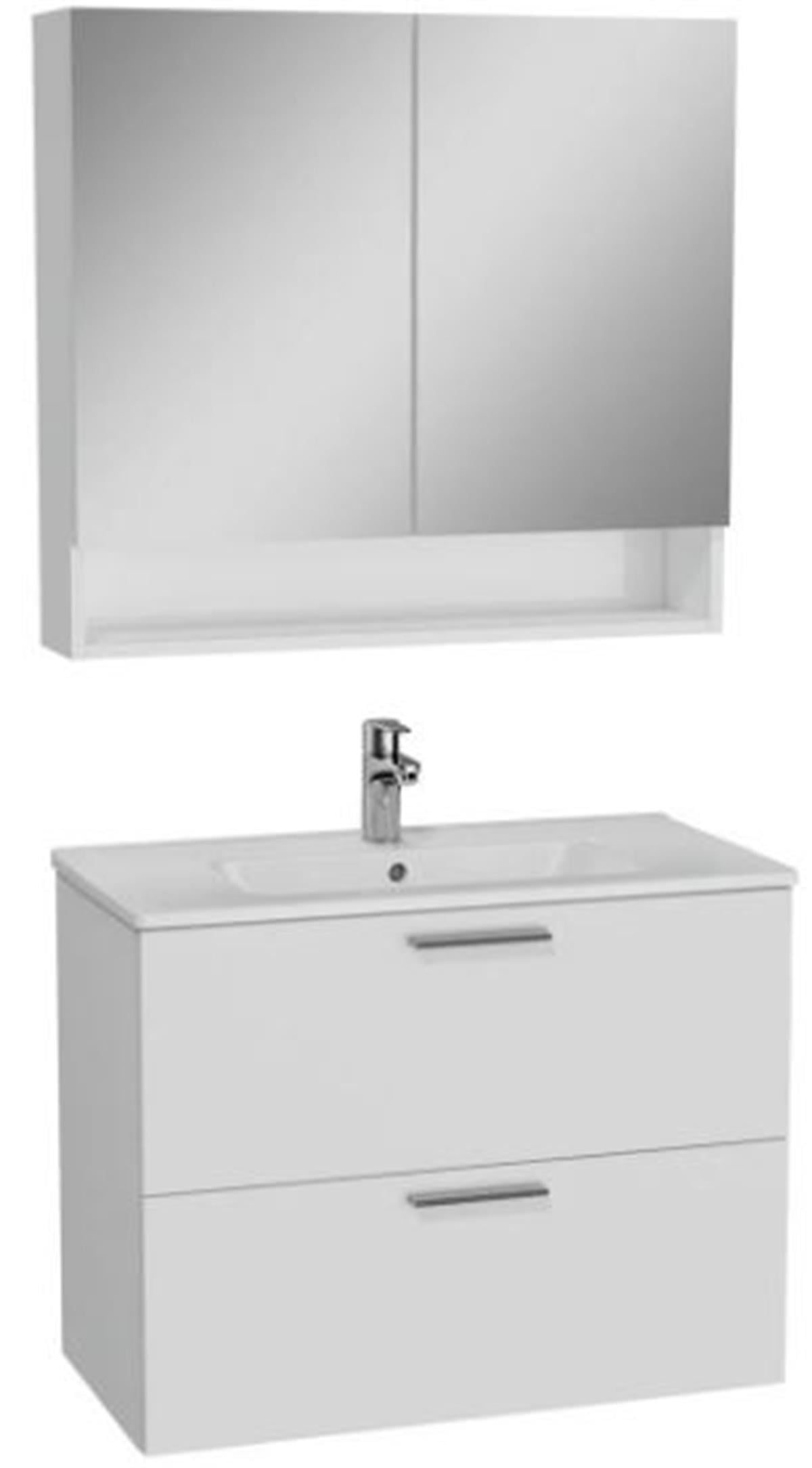 MIA BANYO DOLABI SETİ,80 CM,PARLAK BEYAZ,DOLAPLI AYNALI