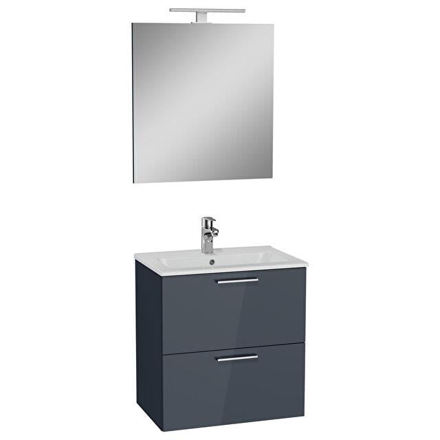 MIA LAV.DOLABI SETİ,60 CM,LEDLİ AYNA,2 ÇEK. -PARLAK ANTRASİT