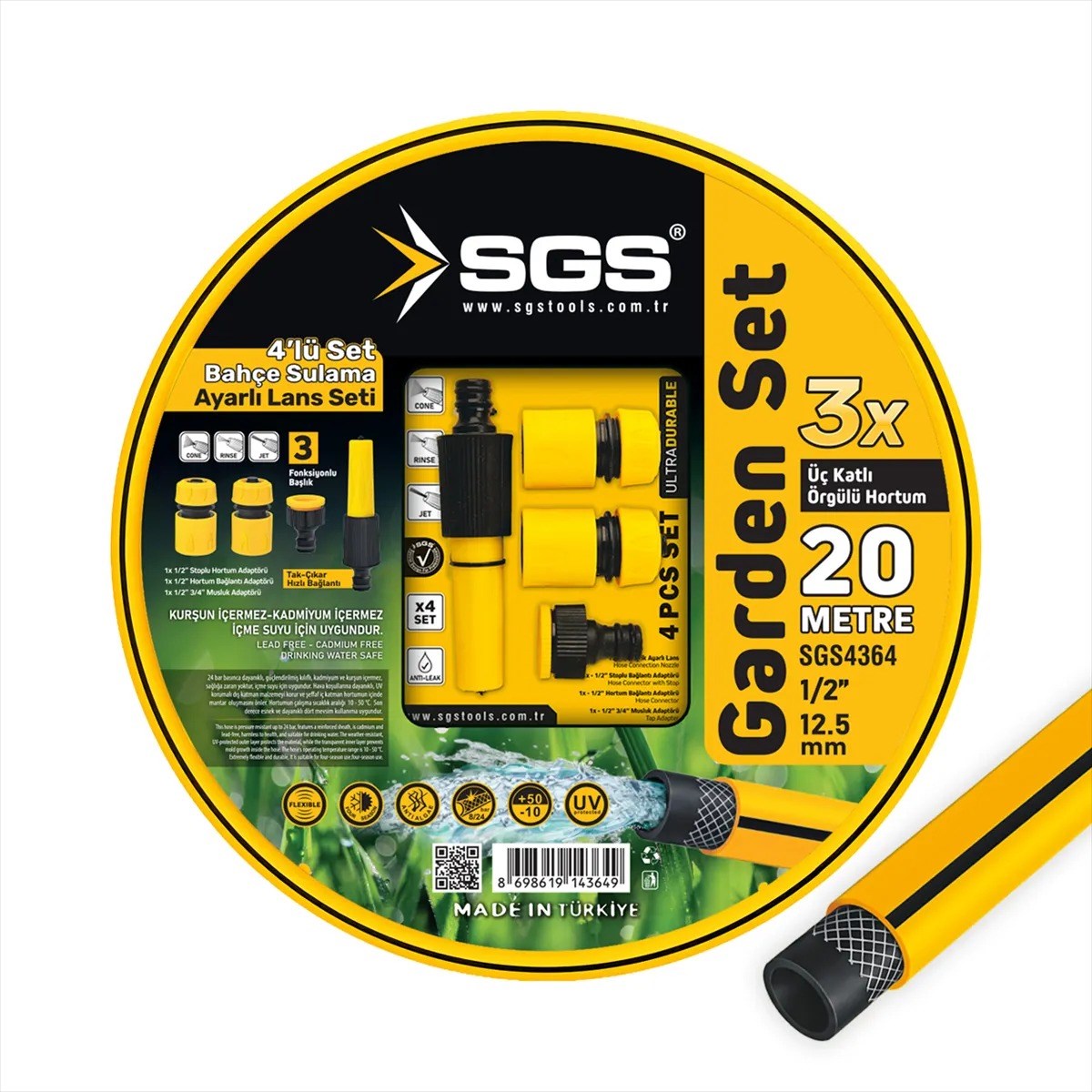 SGS 1/2 GARDENFLEX HORTUM 20 MT 4 PCS LANS SETLİ (120gr/mt)
