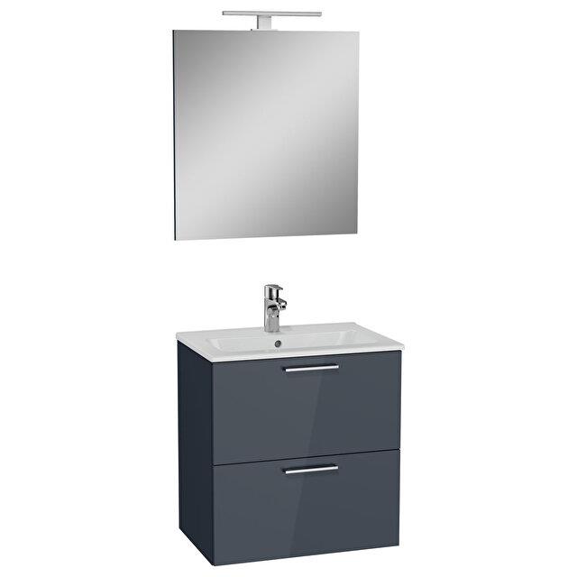 MIA LAV.DOLABI SETİ,60 CM,LEDLİ AYNA,2 ÇEK. -PARLAK ANTRASİT