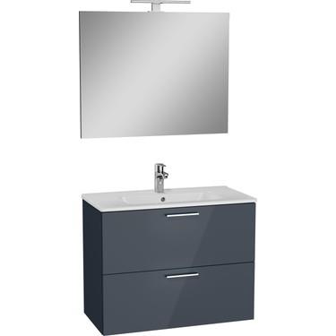 MIA LAV.DOLABI SETİ,80 CM,LEDLİ AYNA,2 ÇEK. -PARLAK ANTRASİT