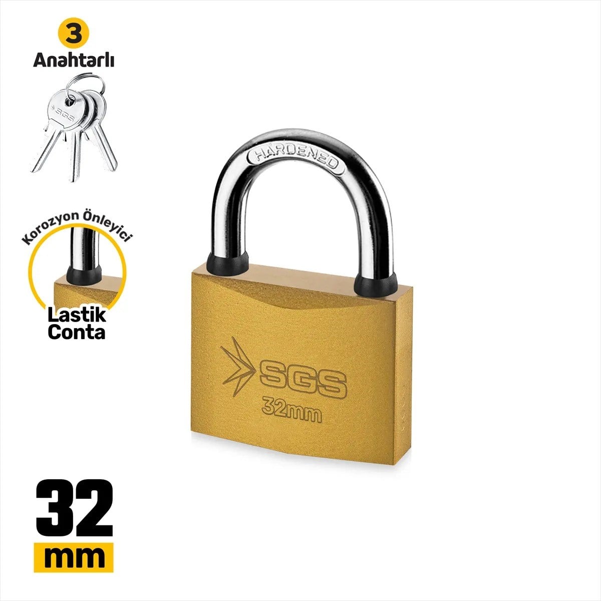 SGS ASMA KİLİT SARI BOYALI 32MM
