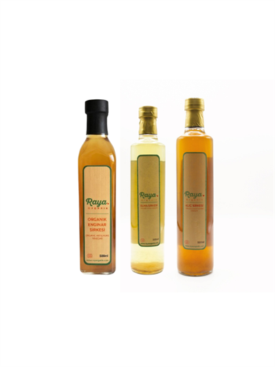 Organik Alıç Sirkesi 500 ml, Elma Sirkesi 500 ml ve Enginar Sirkesi 500 ml seti