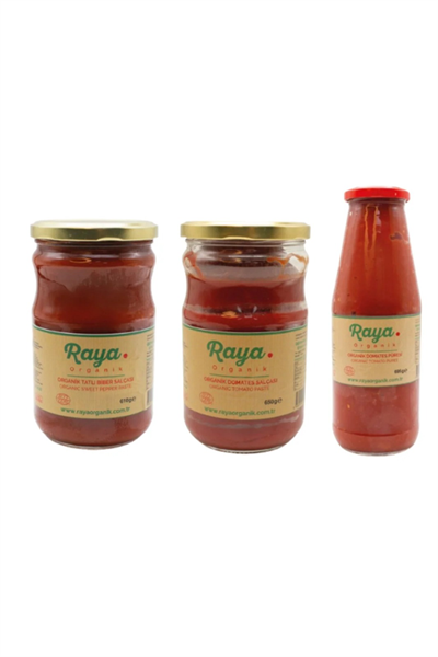Organik Domates Salçası 650 g Biber Salçası 610 g Domates Püresi 695 g Set