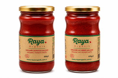 Organik Domates Salçası 650 g ve Organik Acı Biber Salçası 610 g