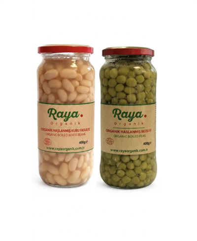 Organik Haşlanmış Bezelye 400 gr - Organik Haşlanmış Fasulye 400 gr 2'li Set