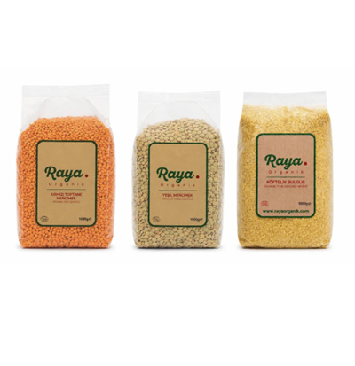 Organik Kırmızı Mercimek 1 kg, Organik Yeşil Mercimek 1 kg ve Organik Köftelik Bulgur 1 kg 3'lü Set