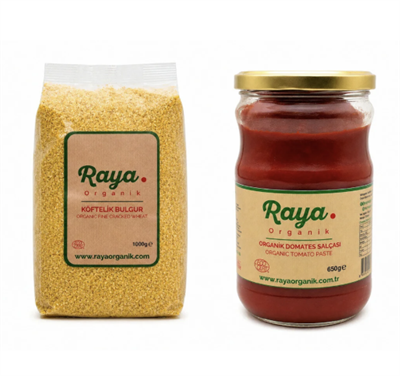 Organik Köftelik Bulgur 1 kg - Organik Domates Salçası 650 gr 2'li Set