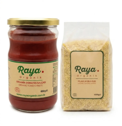 Organik Pilavlık Bulgur 1 kg - Organik Domates Salçası 650 gr 2'li Set