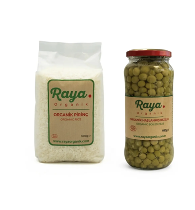 Organik Pirinç 1 kg - Organik Haşlanmış Bezelye 400 gr 2'li Set