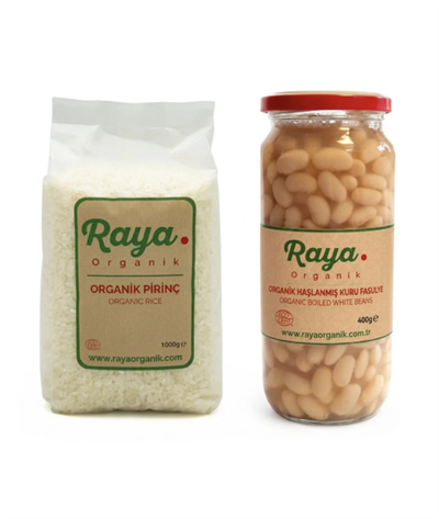Organik Pirinç 1 kg - Organik Haşlanmış Fasulye 400 gr 2'li Set