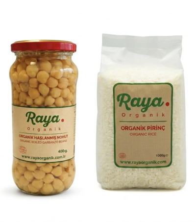 Organik Pirinç 1 kg - Organik Haşlanmış Nohut 400 gr 2'li Set