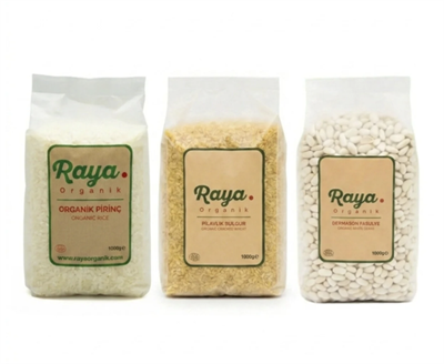 Organik Pirinç 1 kg - Organik Pilavlık Bulgur 1 kg - Organik Kuru Fasulye 1 kg 3'lü Set