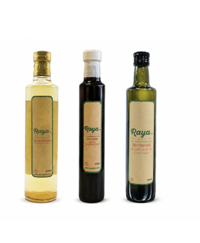 Organik Zeytin Yağı 500 gr -Organik Nar Ekşisi 340 gr - Organik Elma sirkesi 500 gr 3'lü Set Salata Paketi