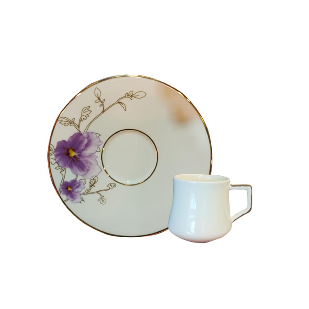 Evaliza Buket Mor Double 6 Kişilik Kahve Fincan Takımı