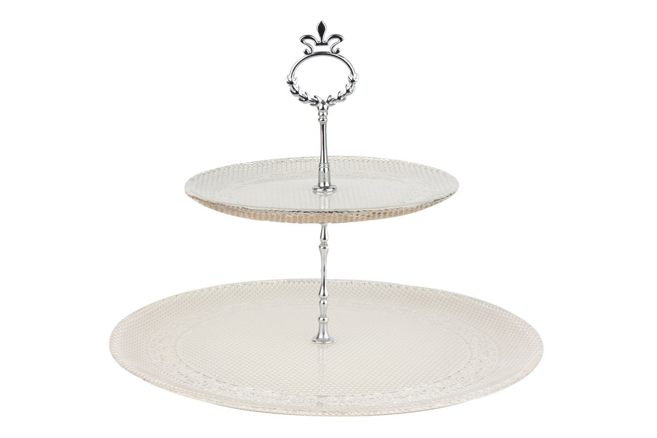 Gümüş Cam 2 Katlı Kurabiyelik