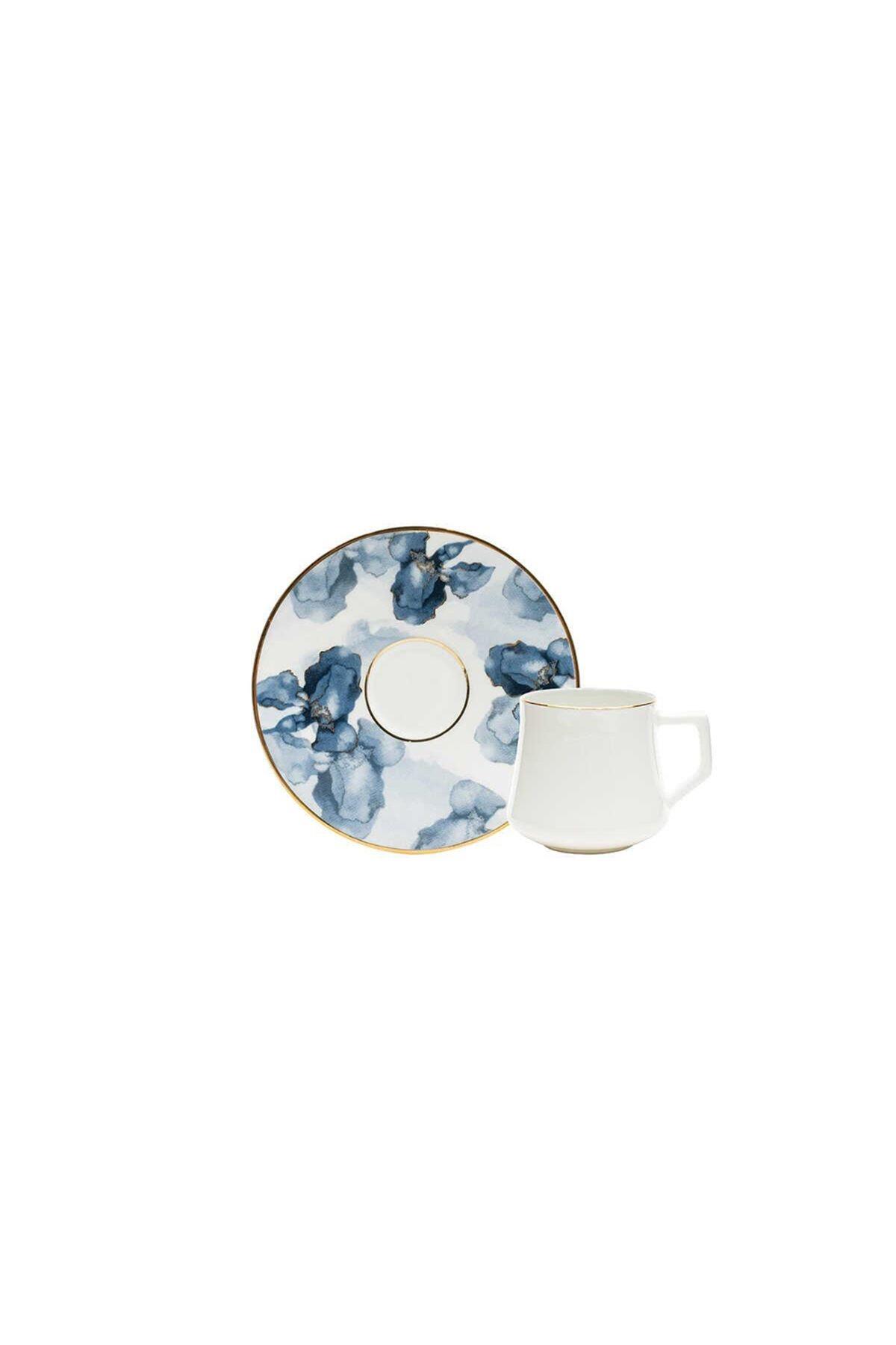 Evaliza Buket Mavi Çiçek 6 Kişilik Kahve Fincan Takımı