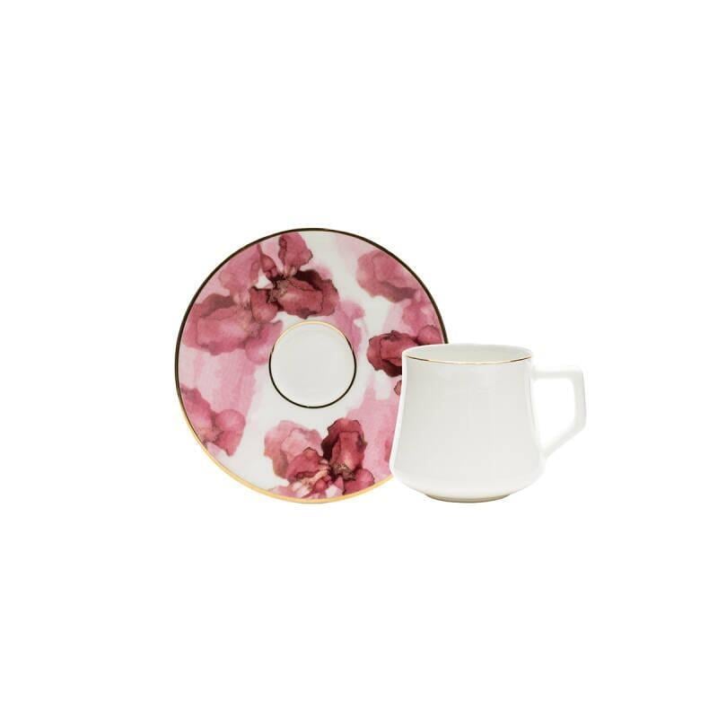Evaliza Pembe Çiçek Double 6 Kişilik Kahve Fincan Takımı