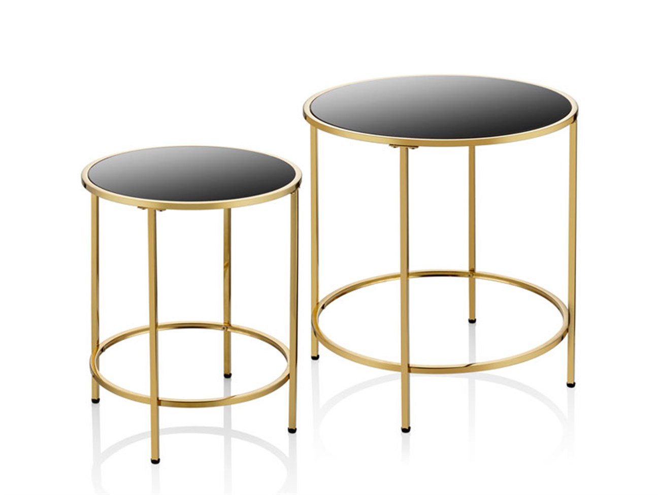 Gold Siyah Aynalı Yuvarlak 2’Li Sehpa Seti 50x45 Cm