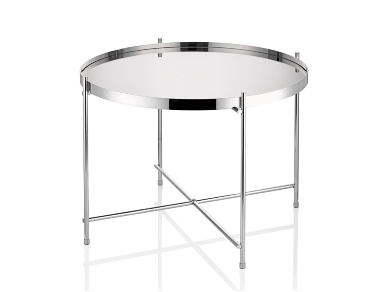 Krom Aynalı Tepsili Büyük Sehpa 60x60-45 Cm