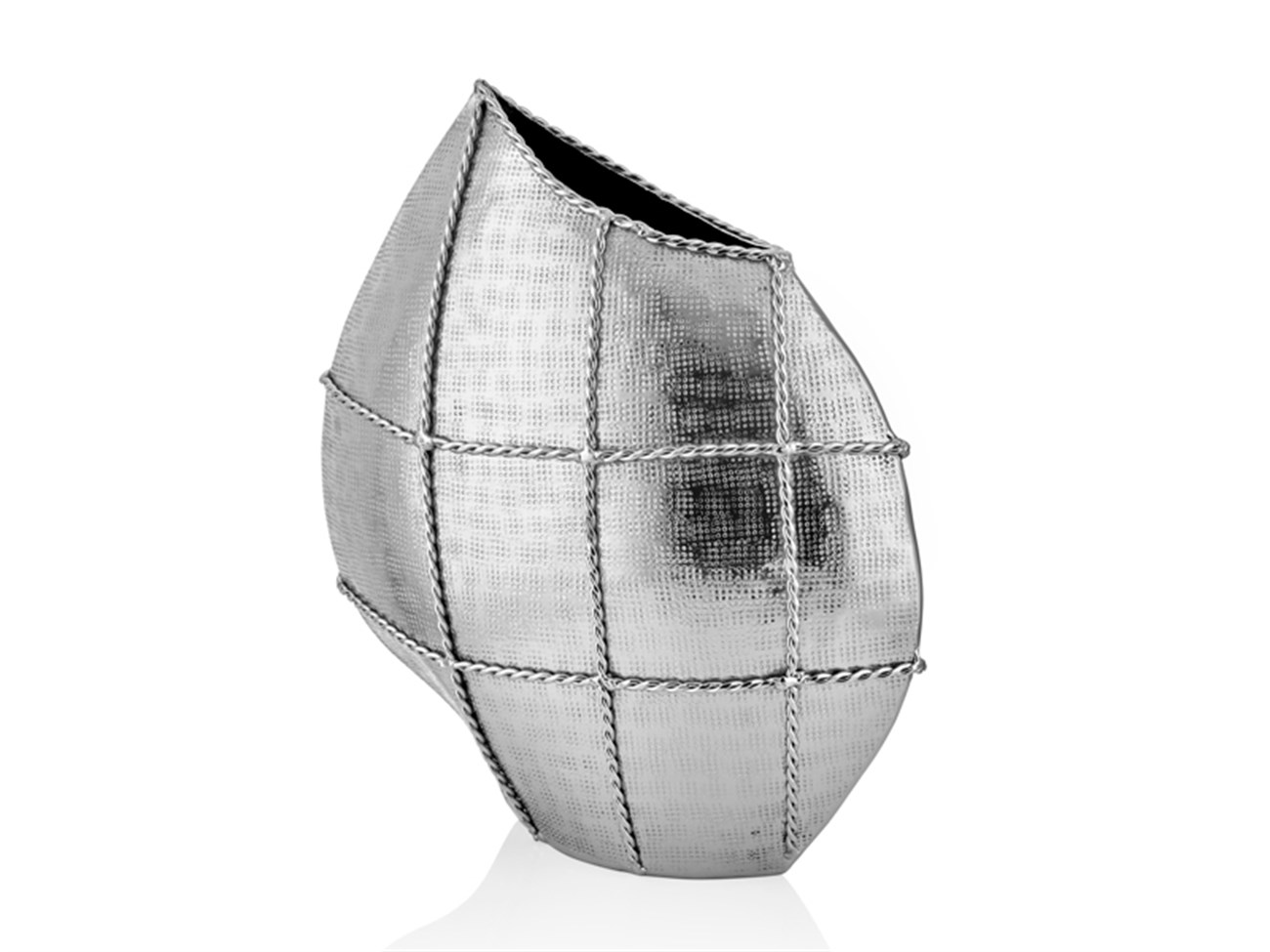 Ropie Oval 48cm Gümüş Burgu Desenli Vazo