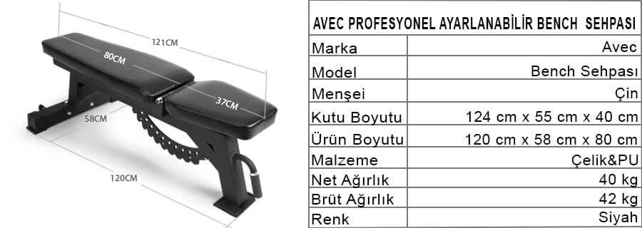 Avec Profesyonel Ayarlanabilir Bench Sehpası ölçü