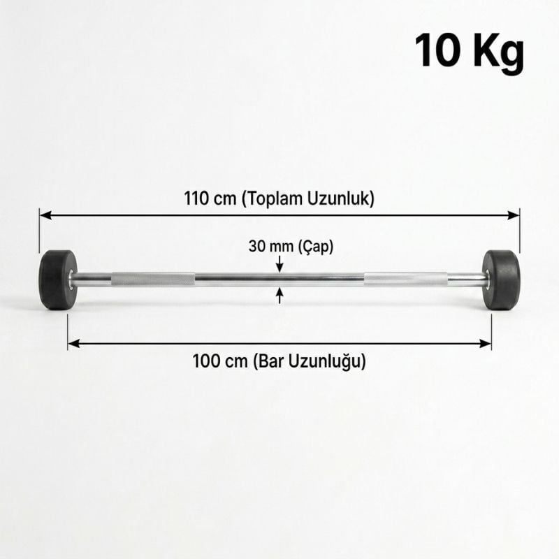 XTR Fitness Düz Bar 10 Kg ölçüleri: 100 cm uzunluk, 30 mm çap diyagramı