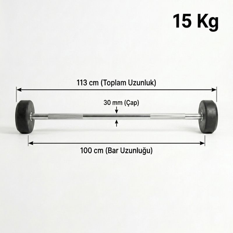 XTR Fitness Düz Bar 15 Kg ölçüleri: 100 cm uzunluk, 30 mm çap diyagramı