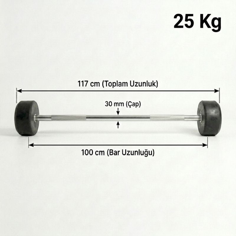 XTR Fitness Düz Bar 20 Kg ölçüleri: 100 cm uzunluk, 30 mm çap diyagramı