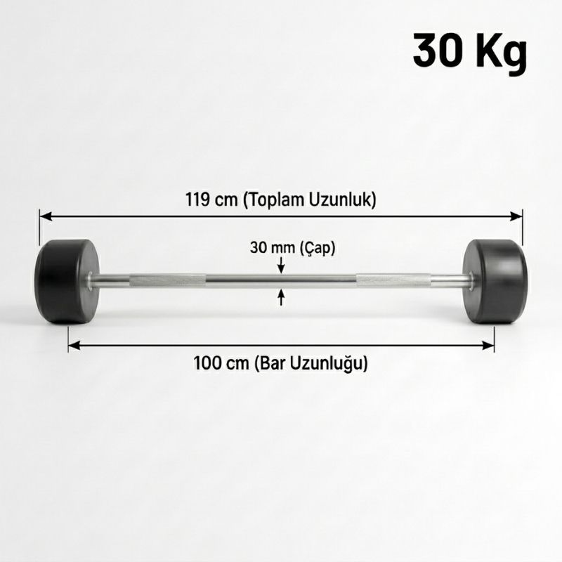 XTR Fitness Düz Bar 20 Kg ölçüleri: 100 cm uzunluk, 30 mm çap diyagramı