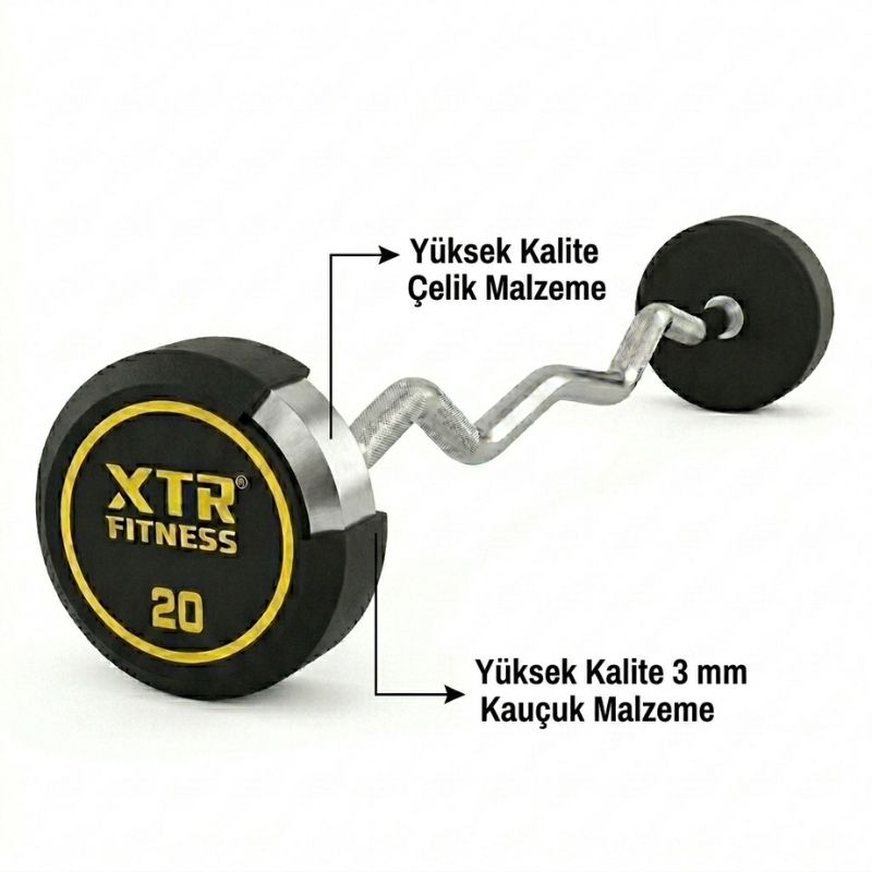 XTR Fitness Z Bar iç yapısı: çelik çekirdek ve kauçuk kaplama kesiti