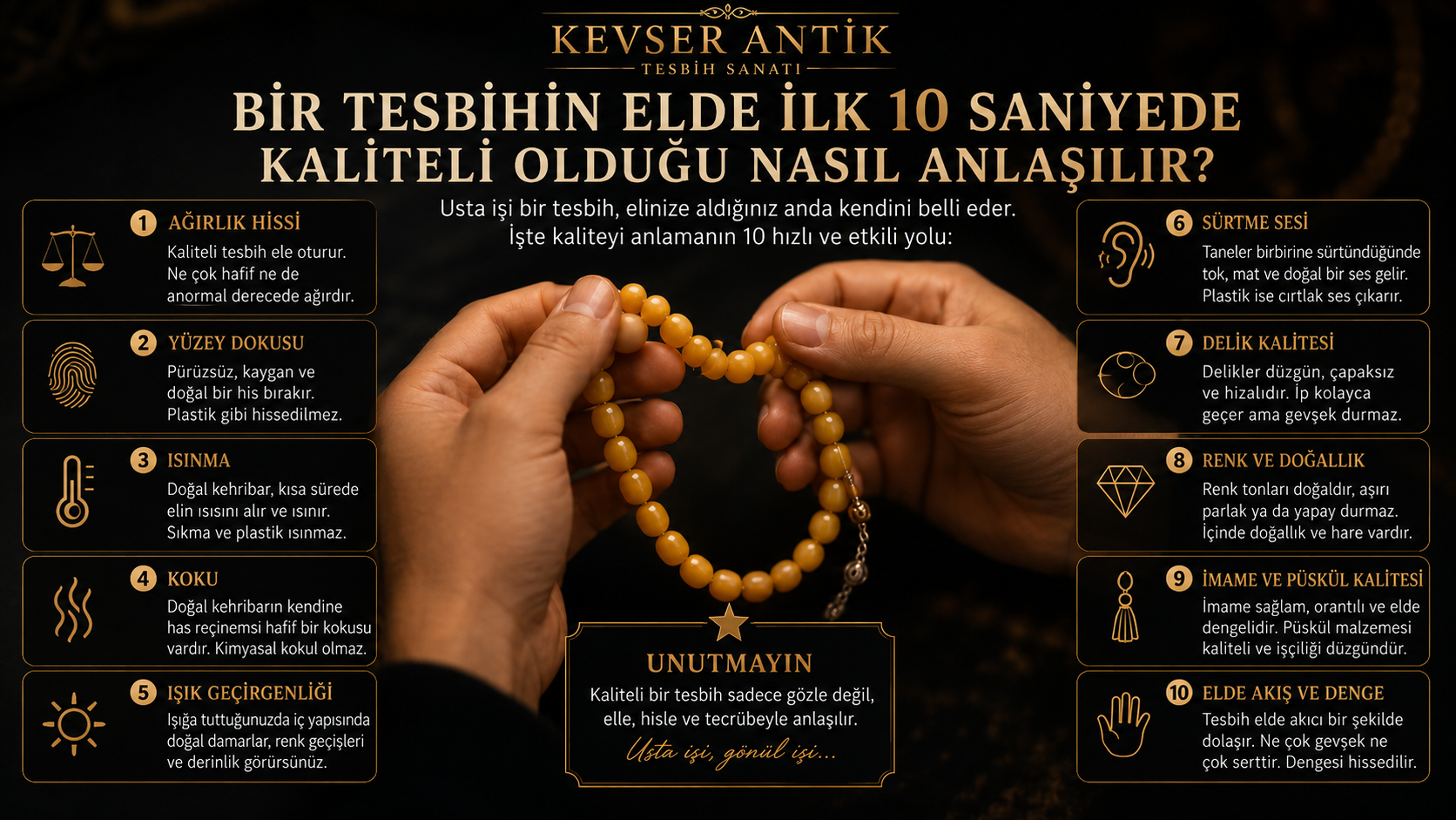 Bir Tesbihin Elde İlk 10 Saniyede Kaliteli Olduğu Nasıl Anlaşılır? Usta işi tesbih kalite rehberi - KevserAntik.com