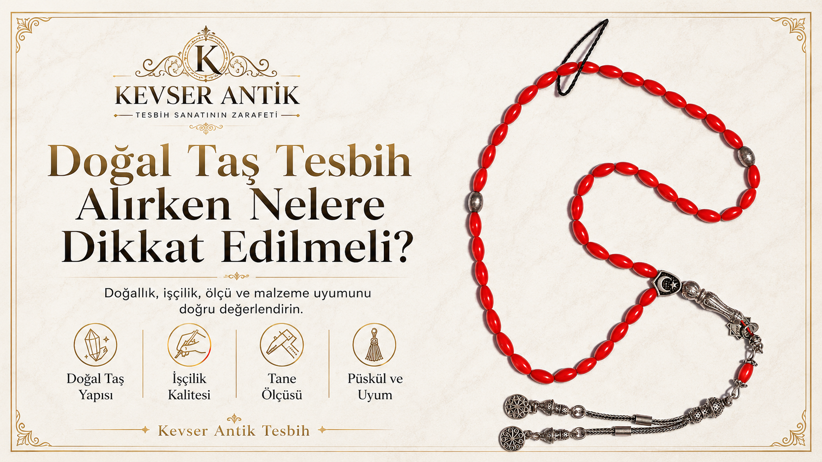 Doğal Taş Tesbih Alırken Nelere Dikkat Edilmeli - KevserAntik.com Akik, Oniks, Firuze, Mercan, Jasper ve Kaplan Gözü tesbih rehberi