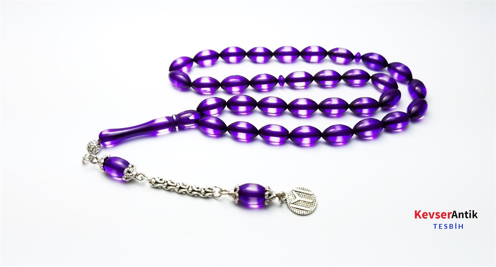 Mor Sürmeli Kehribar Tesbih-i