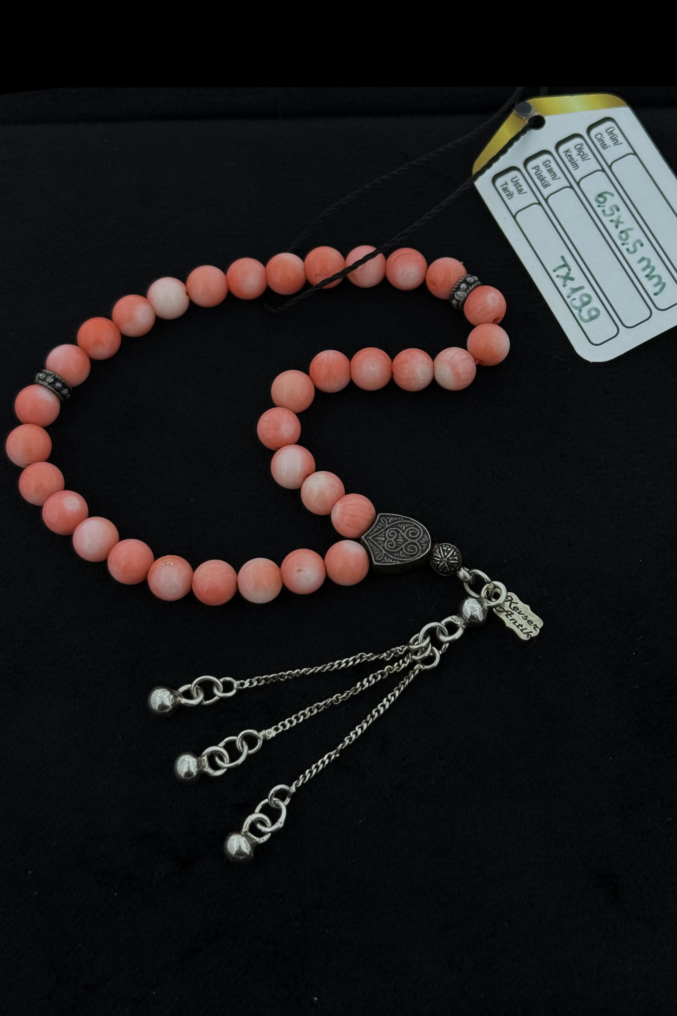 Pembe Doğal Mercan TesbihPembe Doğal Mercan Tesbih - Kevser AntikDoğal Taş Tesbihler