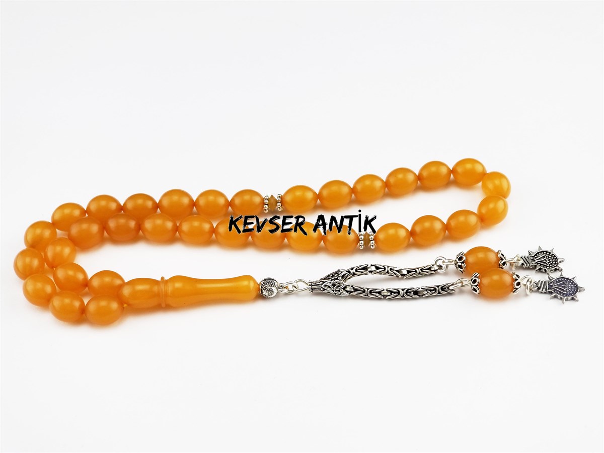 Akparti Logolu Sıkma Kehribar Tesbih