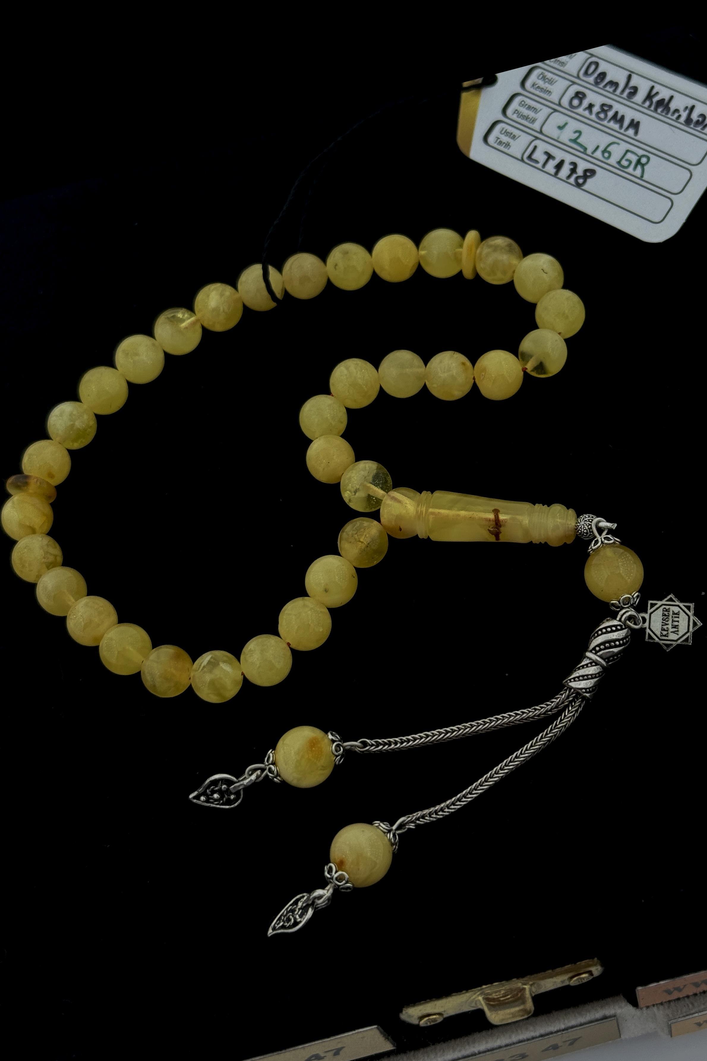 Baltic Amber Prayer Beads – Fossilized Beads, Silver TasselBaltic Amber Prayer Beads – Fossilized Beads, Silver Tassel - Kevser AntikDamla Kehribar Tesbihler
