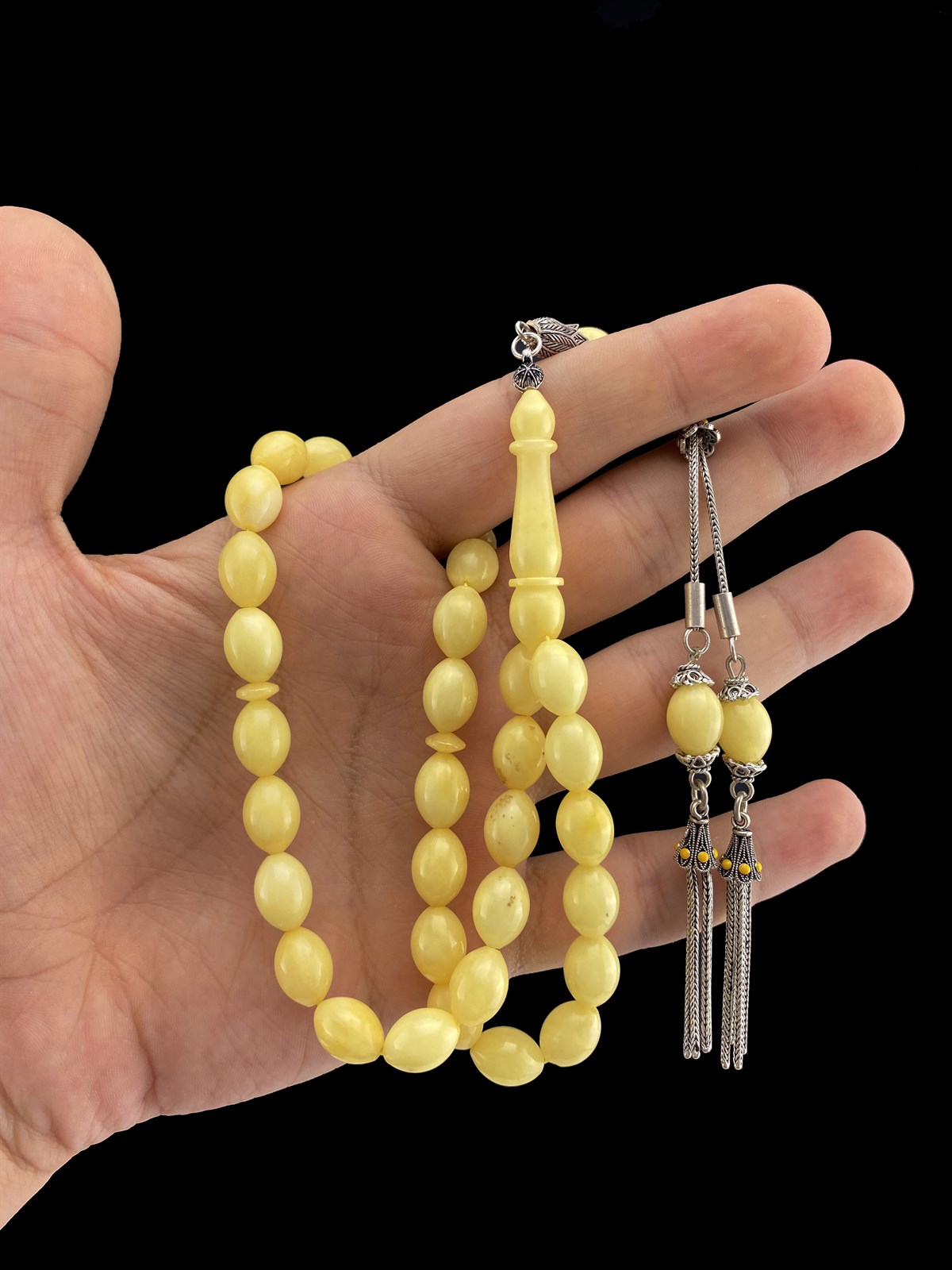 Beyaz Damla Kehribar Tesbih - Kevser Antik