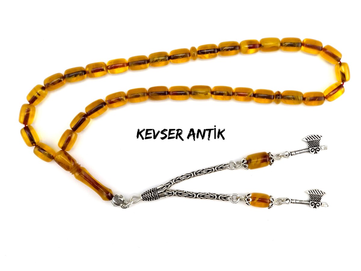 Çift Balta Püsküllü Kehribar Tesbih