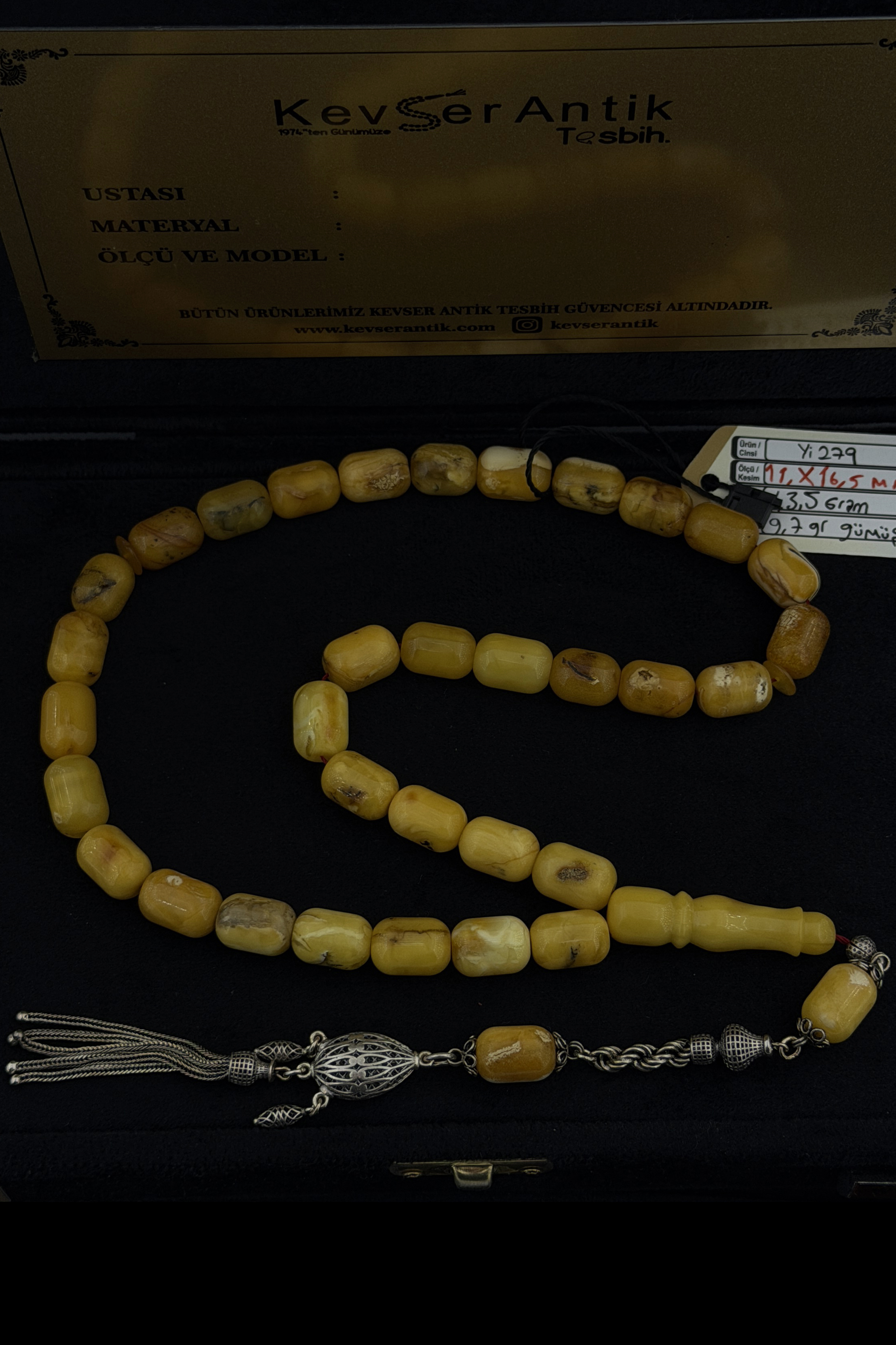 Dev Kapsül Damla Kehribar TesbihDev Kapsül Damla Kehribar Tesbih - Kevser AntikDamla Kehribar Tesbihler