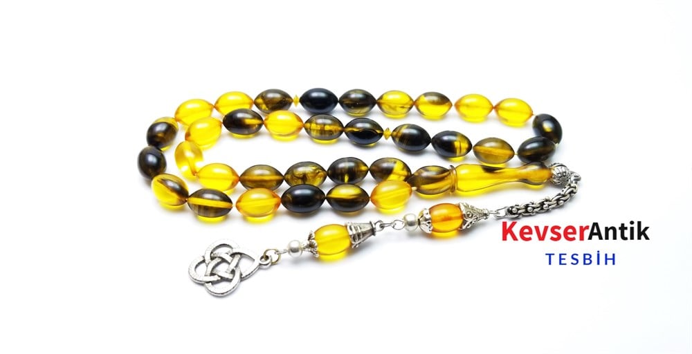 Sarı Siyah Ateş Kehribar Tesbih