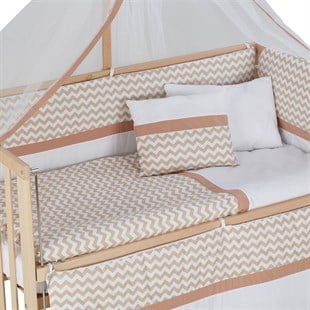 BEŞİK UYKU SETLERİ VE YEDEK PARÇALAR Baby Tech 60X120 ve 70x130 Anne Yanı Beşik %100 Pamuklu Kahve Zikzaklı Uyku Seti