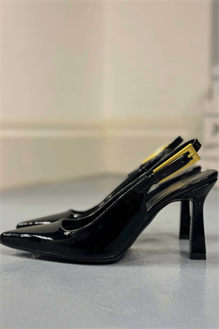 Jelly Siyah Rugan  Sivri 7cm Topuklu Kadın Ayakkabı
