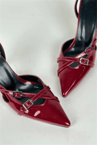 Venka Bordo Rugan Sivri 7cm Kalın Topuklu Kadın Ayakkabı