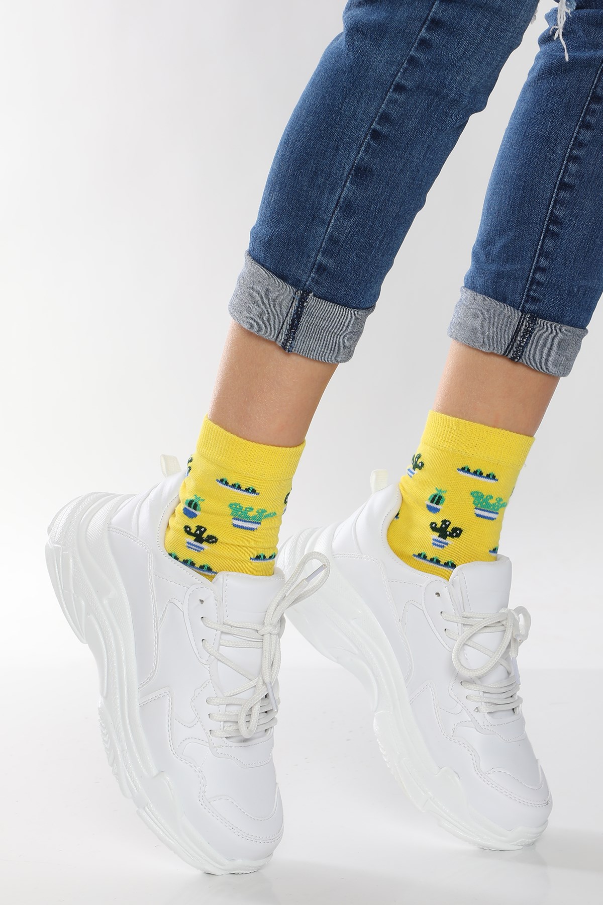 Bianca Beyaz Mat  Bağcıklı 5cm Taban Yüksekliği Kadın Spor Sneakers Ayakkabı 
